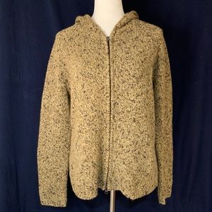 Jones New York Sport SzLg yellow brown&cream zip up hooded cardigan